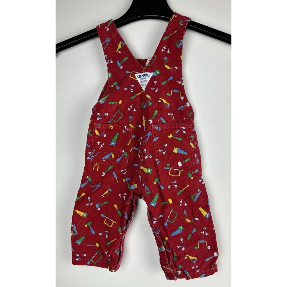 Vintage OshKosh B'Gosh Bib Overalls Red Corduroy Toolbox Tools USA Made 18 Month - Picture 9 of 16
